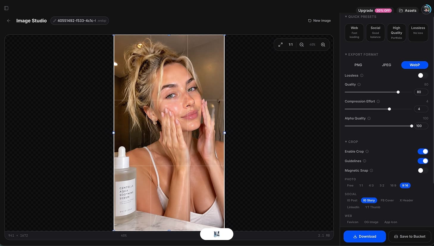 An image being refined in Korema Image Studio