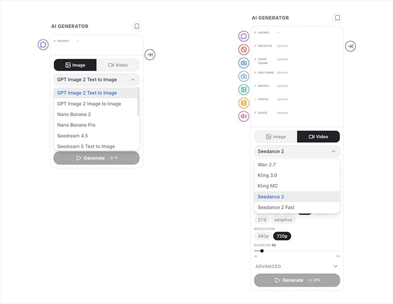 Image and video generation choices inside Korema